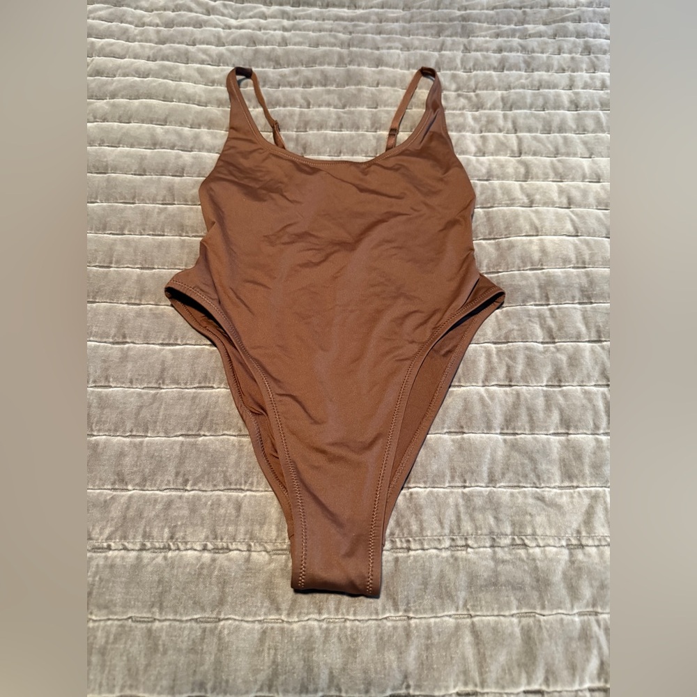 SKIMS Brown One Piece Swimwear with Spaghetti Straps